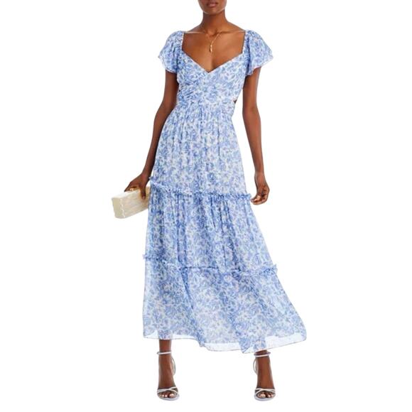 AQUA Flutter Sleeve Tiered Maxi Dress in XS, New w/ Tag Bloomingdale’s Exclusive - Picture 1 of 9